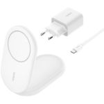 image produit Belkin BoostCharge Socle de Recharge Qi2 (Chargeur Pliable, Compatible MagSafe, 15 W, pour modèles de l'iPhone 16, 15, 14, 13, Chargeur Compatible Standy, Adaptateur Secteur Inclus, Blanc) - livrable en France