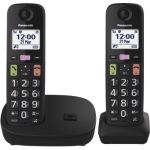 image produit Panasonic KX-TGU112EXB Téléphone Numérique sans Fil sans Répondeur, Unité de Base et 2 Combinés, Écran LCD, Grosses Touches, Appel Favori, Compatible avec Les Appareils Auditifs, Noir