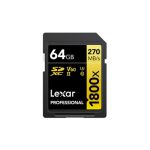 image produit Lexar SDXC Professional 64 Go 1800x UHS-II Gold Serie Class 10 U3 V60 pour Enregistrement vidéo 4K, Noir