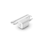 image produit Belkin chargeur secteur double port USB-C 65 W, chargeur rapide Power Delivery 3.0 avec technologie GaN pour iPhone 16, iPhone 15, 14, iPad Pro, MacBook, Galaxy S24, Pixel (câble USB C-C inclus) - livrable en France