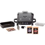 image produit Ninja Woodfire barbecue électrique, grill, fumoir & air fryer, barbecue extérieur 7 en 1, grill, air fryer, fumer, rôtir, four, résistant aux intempéries, antiadhésif, portatif, gris/noir OG701EU