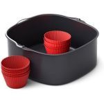 image produit Kit d'accessoires de cuisson XXL Philips Airfryer, Plateau à revêtement antiadhésif, Avec 9 moules à muffins en silicone, Lavable au lave-vaisselle, Application de recettes HomeID, Noir (HD9957/00) - livrable en France