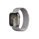 image produit Apple Watch Series 9 (41 mm GPS + Cellular) Smartwatch avec boîtier en Acier Inoxydable et Bracelet Milanais Argent. Suivi de l’activité Physique, apps Oxygène sanguin et ECG, résistance à l’Eau