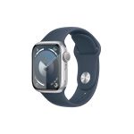 image produit Apple Watch Series 9 (41 mm GPS) Smartwatch avec boîtier Aluminium Argent et Bracelet Sport Bleu Orage (S/M). Suivi de l’activité Physique, apps Oxygène sanguin et ECG, écran Retina Toujours activé