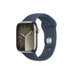 image produit Apple Watch Series 9 (45 mm GPS + Cellular) Smartwatch avec boîtier en Acier Inoxydable Argent et Bracelet Sport Bleu Orage (M/L). Suivi de l’activité Physique, apps Oxygène sanguin et ECG