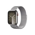 image produit Apple Watch Series 9 (45 mm GPS + Cellular) Smartwatch avec boîtier en Acier Inoxydable et Bracelet Milanais Argent. Suivi de l’activité Physique, apps Oxygène sanguin et ECG, résistance à l’Eau