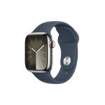 image produit Apple Watch Series 9 (41 mm GPS + Cellular) Smartwatch avec boîtier en Acier Inoxydable Argent et Bracelet Sport Bleu Orage (M/L). Suivi de l’activité Physique, apps Oxygène sanguin et ECG