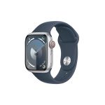 image produit Apple Watch Series 9 (41 mm GPS + Cellular) Smartwatch avec boîtier Aluminium Argent et Bracelet Sport Bleu Orage (S/M). Suivi de l’activité Physique, apps Oxygène sanguin et ECG, résistance à l’Eau