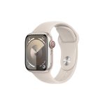 image produit Apple Watch Series 9 (41 mm GPS + Cellular) Smartwatch avec boîtier Aluminium et Bracelet Sport lumière stellaire (M/L). Suivi de l’activité Physique, apps Oxygène sanguin et ECG, résistance à l’Eau