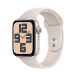 image produit Apple Watch SE (2ᵉ génération, 2023) (44 mm GPS) Smartwatch avec boîtier en Aluminium et Bracelet Sport lumière stellaire - S/M. Suivi de l’activité Physique et du Sommeil, détection des Accidents
