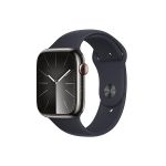 image produit Apple Watch Series 9 (45 mm GPS + Cellular) Smartwatch avec boîtier en Acier Inoxydable Graphite et Bracelet Sport Minuit (M/L). Suivi de l’activité Physique, apps Oxygène sanguin et ECG