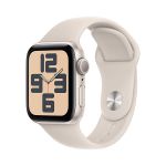 image produit Apple Watch SE (2ᵉ génération, 2023) (40 mm GPS + Cellular) Smartwatch avec boîtier en Aluminium et Bracelet Sport lumière stellaire - M/L. Suivi de l’activité Physique et du Sommeil, écran Retina