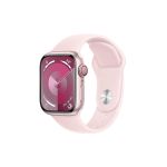 image produit Apple Watch Series 9 (41 mm GPS + Cellular) Smartwatch avec boîtier Aluminium Rose et Bracelet Sport Rose pâle (S/M). Suivi de l’activité Physique, apps Oxygène sanguin et ECG, résistance à l’Eau