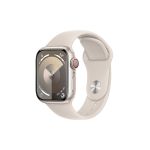 image produit Apple Watch Series 9 (41 mm GPS + Cellular) Smartwatch avec boîtier Aluminium et Bracelet Sport lumière stellaire (S/M). Suivi de l’activité Physique, apps Oxygène sanguin et ECG, résistance à l’Eau