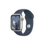 image produit Apple Watch Series 9 (41 mm GPS + Cellular) Smartwatch avec boîtier Aluminium Argent et Bracelet Sport Bleu Orage (M/L). Suivi de l’activité Physique, apps Oxygène sanguin et ECG, résistance à l’Eau