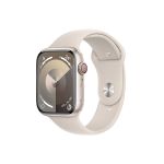 image produit Apple Watch Series 9 (45 mm GPS + Cellular) Smartwatch avec boîtier aluminium et Bracelet Sport lumière stellaire (M/L). Suivi de l’activité Physique, apps Oxygène sanguin et ECG, résistance à l’Eau