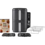 image produit Ninja Double Stack XL Friteuse sans huile, friteuse verticale à 2 tiroirs, 4 niveaux cuisson, 2 tiroirs et 2 grilles, design compact, capacité de 9,5L, 6 fonctions de cuisson, 8 portions, gris SL400EU - livrable en France