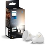 image produit Philips Hue white ambiance, lot de 2 ampoules connectée GU10, lumière blanche réglable de chaud à froid, compatible Bluetooth, contrôle vocal avec Alexa, Apple Home et Google Assistant - livrable en France