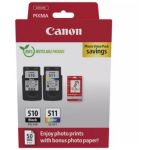 image produit Canon PG-510 / CL-511 Genuine Ink Cartridges, Pack of 2 (1 x Black, 1 x Colour), Includes 50 Sheets of 4x6 Photo Paper - Security Cardboard Multipack