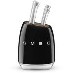 image produit Smeg, Bloc de Couteaux, KBSF02BL, 6 Couteaux Inclus en Acier Inoxydable, Corps de Bloc en Acier Inoxydable et Fente pour Couteau en Bois d’Acacia, Noir