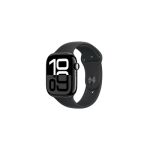 image produit Apple Watch Series 10 (46 mm GPS + Cellular) Montre connectée avec Boîtier en Aluminium Noir de Jais et Bracelet Sport Noir (S/M). Suivi de l’activité Physique, app ECG, écran Retina Toujours activé