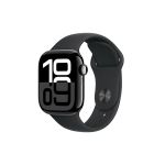 image produit Apple Watch Series 10 (GPS + Cellular 42 mm) Smartwatch mit Aluminiumgehäuse in Diamantschwarz und Sportarmband in Schwarz (S/M). Fitnesstracker, EKG App, Always-on Retina Display, Wasserschutz - livrable en France