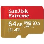 image produit Carte Mémoire MicroSDXC SanDisk Extreme 64 Go + Adaptateur SD avec Performances Applicatives A2 jusqu'à 160 Mo/s, Classe 10, U3, V30