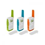 image produit Motorola Talkie-walkie portée de 4 km Blanc avec Contours Orange/Vert/Bleu, TLKR T42 Trio