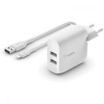 image produit Belkin Chargeur secteur 2 ports USB-A Boost Charge 24 W avec câble USB-A vers Lightning - livrable en France
