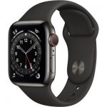 image produit Apple Watch Series 6 (GPS + Cellular, 40 mm) Boîtier en acier inoxydable graphite, Bracelet Sport noir