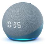image produit [Pack] Amazon Echo Dot (4e génération) avec horloge, Bleu-gris + Philips Hue White ampoule connectée (E27)