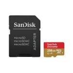 image produit SanDisk Extreme 256 GB microSDXC Memory Card + SD Adapter with A2 App Performance + Rescue Pro Deluxe, Up to 160 MB/s, Class 10, UHS-I, U3, V30, Red/Gold
