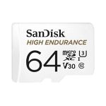 image produit SanDisk HIGH ENDURANCE Video Monitoring for Dashcams & Home Monitoring 64 GB microSDXC Memory Card + SD Adaptor, Up to 100 MB/s read and 40 MB/s Write, Class 10, U3, V30, White - livrable en France