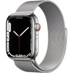 image produit Apple Watch Series 7 (GPS + Cellular, 45mm) Montre connectée - Boîtier en Acier Inoxydable Argent, Bracelet Milanais Argent. Suivi de l’activité Physique, résistance à l’Eau