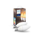 image produit Philips Hue White Ambiance, ampoule LED connectée flamme E14, compatible Bluetooth, pack de 2, fonctionne avec Alexa, Google Assistant et Apple Homekit