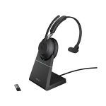 image produit Jabra Evolve2 65 Wireless PC Headset with Charging Stand – Noise Cancelling Microsoft Teams Certified Mono Headphones With Long-Lasting Battery – USB-A Bluetooth Adapter – Black