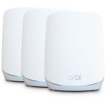 image produit NETGEAR Système Mesh WiFi 6 Tri Band Orbi (RBK763S), Pack de 3, AX5400, jusqu'à 5.4 Gbit/s, Couverture de 525m², Murs épais, Compatible toutes générations de Box, Armor Offert Pendant 1 an