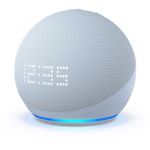 image produit Echo Dot (5e génération, modèle 2022) avec horloge | Enceinte Bluetooth connectée avec horloge et Alexa | Bleu-gris