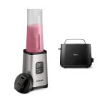 image produit Philips To-Go Mini Blender - 350 W, 28 000 tours/min, Capacité 0,7L, Deux Vitesses, Passe au lave-vaisselle, Gourde Nomade, Design compact, Argenté (HR2600/80) - livrable en France