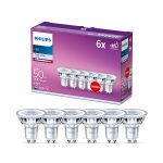 image produit Philips LED classic, ampoule LED équivalent 50 W, GU10, lot de 6, blanc neutre (4000 Kelvin) 390 lumens, réflecteur