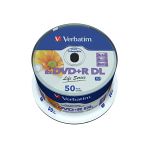 image produit Verbatim DVD Double Couche DVD+R DL 8.5 Go / 240 min 8x, Full printable White No ID, 50 pièces en cloche