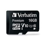 image produit Verbatim Carte mémoire microSDHC Premium 16 Go noire avec adaptateur - pour capture vidéo en full HD - résiste à l'eau & aux chocs - carte mémoire SD pour appareil photo smartphone tablette