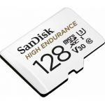 image produit SanDisk HIGH ENDURANCE Carte microSDHC 128Go + Adaptateur SD - pour le monitoring vidéo domestique ou sur dashcam – jusqu'à 100Mo/s en lecture et 40Mo/s en écriture, Class 10, U3, V30
