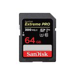 image produit SanDisk Extreme PRO 64 Go Carte SDXC, Carte SD V90, UHS-II, 8K, 4K, Full HD Video, Vitesse de Lecture jusqu'à 300 Mo/s, l'épreuve des chocs, de la température, de l'eau et des rayons X, Class 10 U3
