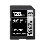 image produit Lexar Professional 1667x Carte SD 128Go, Carte Memoire SDXC UHS-II, Jusqu'à 250 Mo/s en lecture, Class 10, U3, V60, SD pour photographe professionnel, vidéaste, passionné (LSD128CB1667) - livrable en France