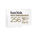 image produit SanDisk MAX ENDURANCE Video Monitoring for Dashcams & Home Monitoring 256 GB microSDXC Memory Card + SD Adaptor 120,000 Hours Endurance , White - livrable en France