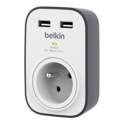 image Belkin - BSV103ca - SurgeCube - Prise Murale Parafoudre avec 2 Ports USB Intégrés (Protection jusqu'à 306 joules)