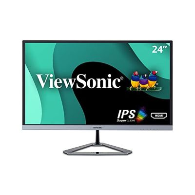 image ViewSonic VX2476-Smhd Moniteur 24", Full HD, 4ms, 250 nits, VGA, HDMI, DisplayPort, haut-parleurs, H178 / V178, chassis argenté, sans bords sur 3 côtés, pied argenté