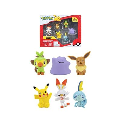 image Bandai - Pokémon - Pack de 6 Figurines - Vague 2 - Pikachu, Ouistempo, Larméléon, Flambino, Evoli, Métamorph - PKW2471