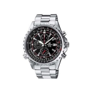 Casio Montre Quartz Homme 45.00mm avec Cadran Noir analogique et Bracelet en Bracelet en Acier Argent EF-527D-1AVEF